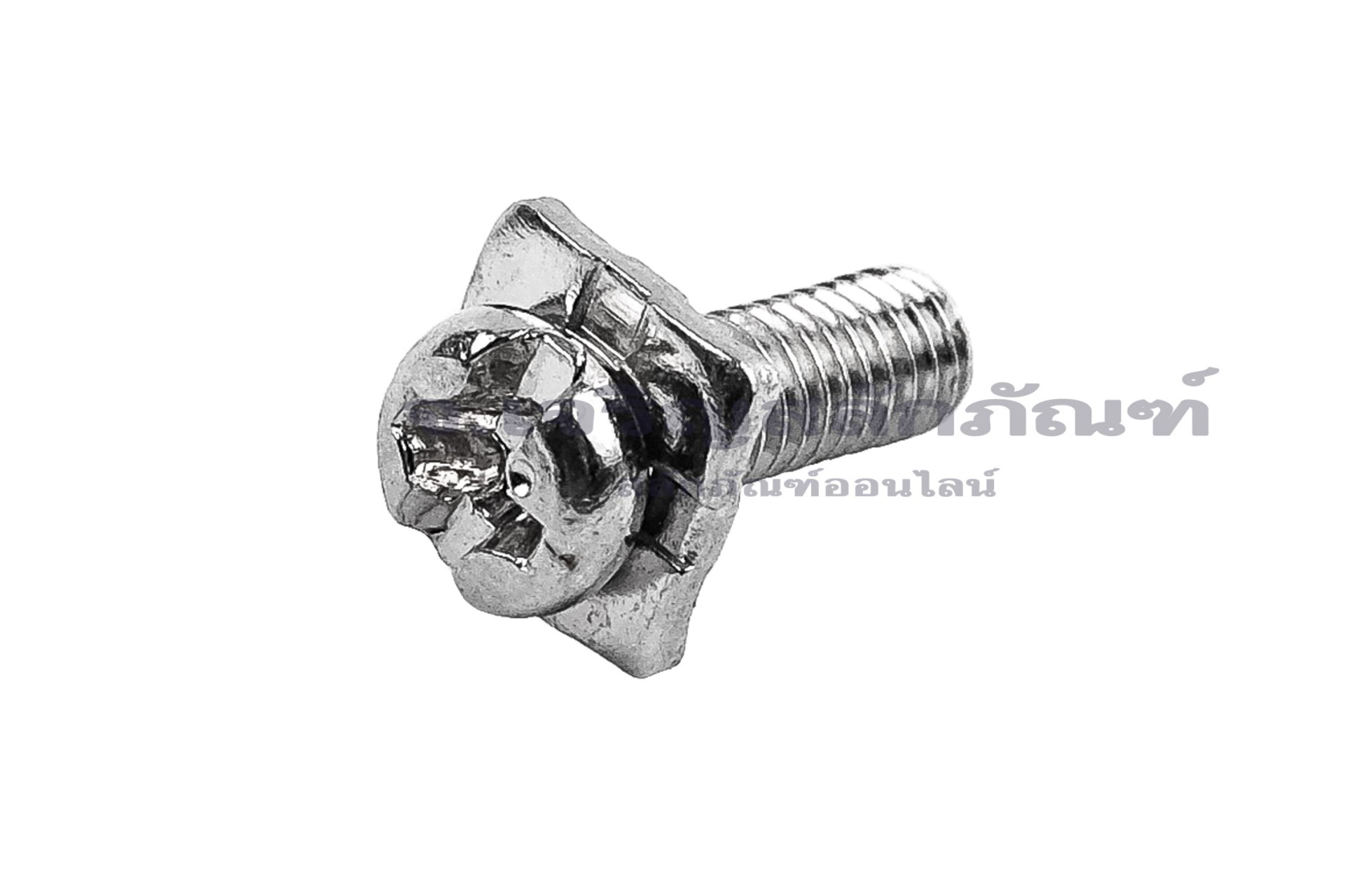 [E] น็อตยึดสายไฟ สแตนเลสชุบนิกเกิ้ล M3.5x10 mm พร้อมแหวนทรงสี่เหลี่ยม ขนาด 7x7 mm